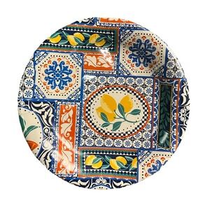 16ct Mediterranean Lemon Tile Paper Plates Blue Yellow Amalfi Summer Party